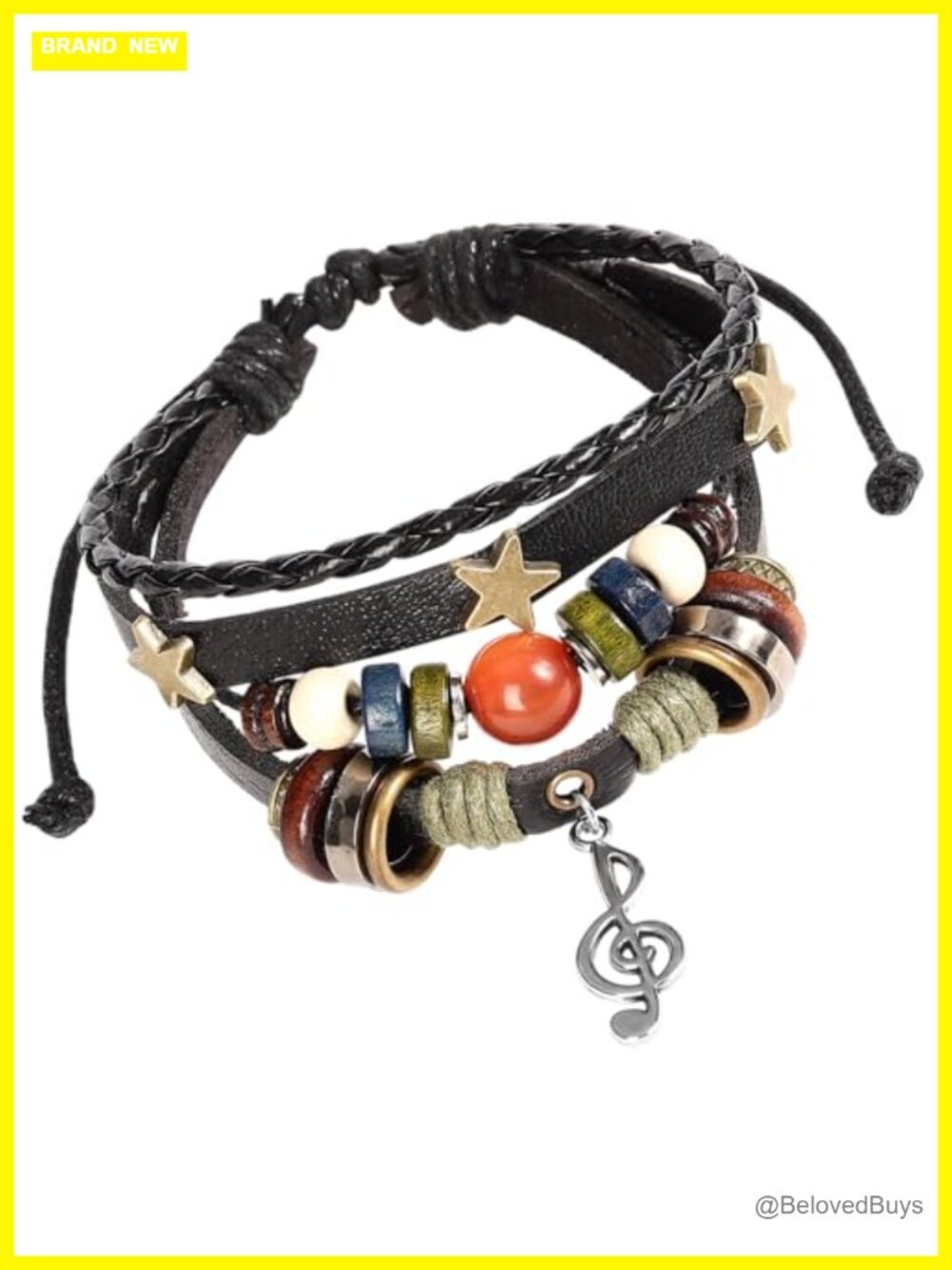 Punk Leather Music Bracelet Adjustable Cuff Wrap for Women Men